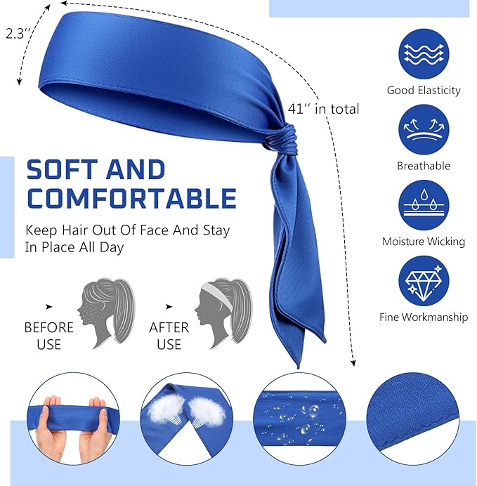 Hiboom 30 Pack Tie Headband Bulk Sports Tennis Head Tie Ninja Karate Tie Back Athletic Sweatbands Adjustable Hair Bands for Women Men Basketball, Football, Soccer, Running, Yoga Workout