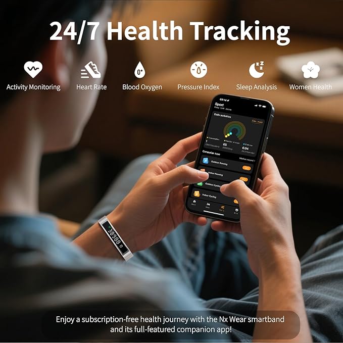 Smart Bracelet,Activity&Fitness Trackers,Touch Screen/Sleep Tracker/Heart Rate/Blood Oxygen,5ATM Waterproof,Multiple Sports Modes,Free App for iOS Android (Steel Belt, Rose Gold)