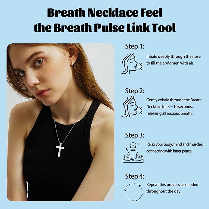 American Flag Cross Breathing Necklace for Women Men Quit Stop Smoking Stainless Steel Inspirational Bible Verse Anxiety Relief Mindfulness Jewelry for Stress Relief Christian Meditation Gift