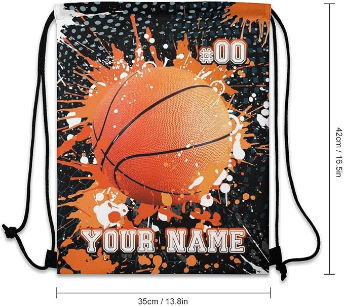 Custom Basketball Drawstring Backpack - Cool Cinch Sack, String Backpacks for Kids Women Men Boys Girls for Gym Outdoor Sports Travel Athletic Drawstring Bag - Lightweight/Foldable