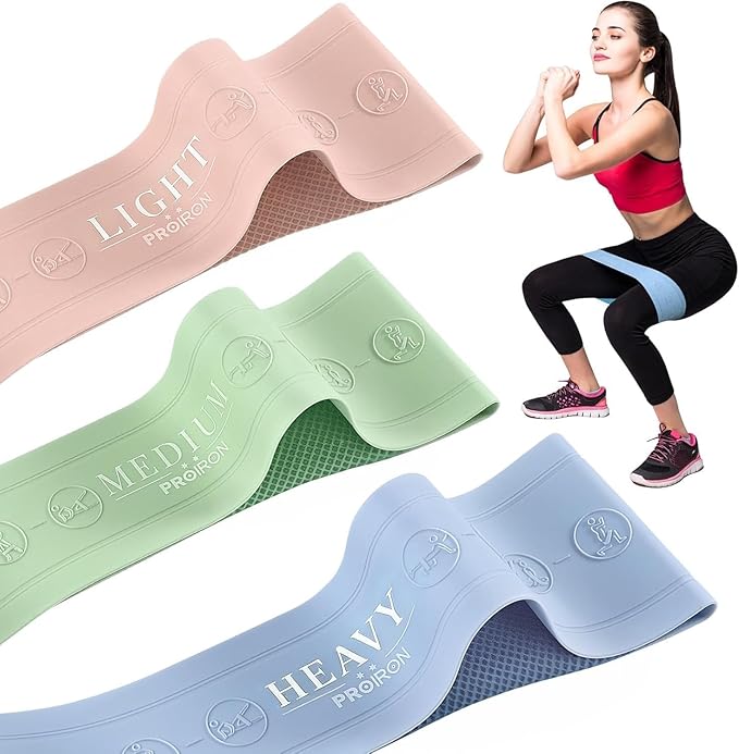 PROIRON Silicone Resistance Bands for Legs Booty Non Slip, Non-Rolling-Up Loop Bands for Exercise, Skin-Friendly Mini Bands with Postures, Resistance Loop for Women Yoga, Pilates Workouts, Set of 3