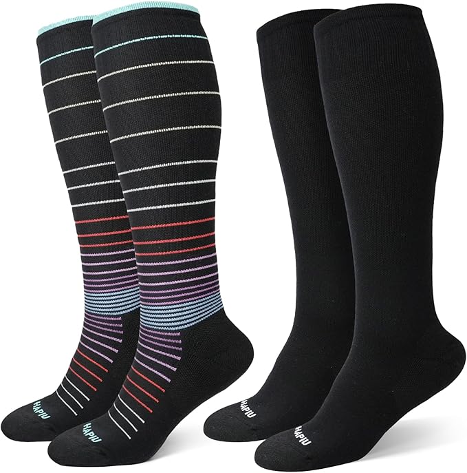 HAPIU Merino Wool Easy On Compression Socks for Women & Men, 15-20 mmHg, Plus Size Knee High Stocking for Nurses, Pregnancy, Travel, Flight, Medias de Compresión Mujer