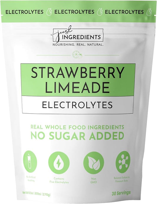 Strawberry Limeade Electrolytes – 30 Serving Bag – Clean Hydration Drink Mix with Essential Minerals – Remineralizing Formula – No Sugar Added – Natural Energy & Cramp Support – Vegan, Non-GMO
