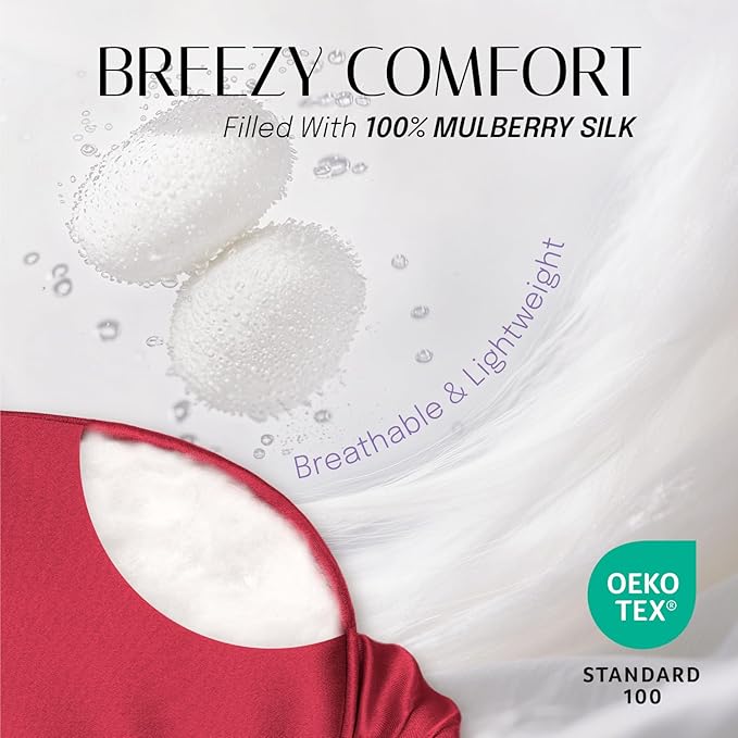 Silk Sleep Mask Eye Mask Blindfold with Double Layer Silk Filling and Elastic Strap for Full Night's Sleep, Travel and Nap, Soft Eye Cover Eyeshade with Luxury Bag and Ear Plugs by OLESILK (Burgundy)