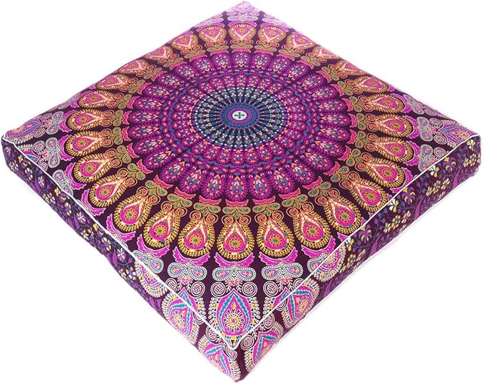 Eyes of India - Mandala Floor Pillow Cover Meditation Cushion Seating Throw Hippie Round Colorful Decorative Bohemian Indian Pouf Ottoman Handmade Cover ONLY (Purple 2, 35" x 35")