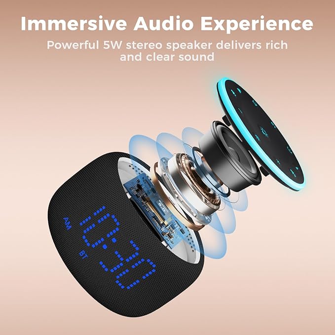 White Noise Machine Alarm Clock: Auto-Dimmable Clock for Bedrooms - 5W Stereo Bluetooth Speaker - Sound Machine with 24 Sleep Sounds for Adults Kids