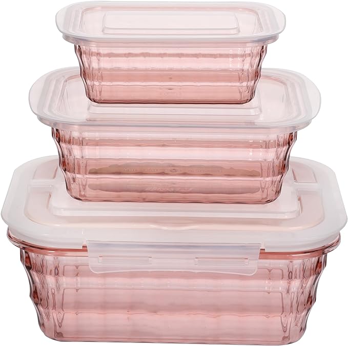 Taiuloo Set of 3 Food Storage Containers with Lids & Handle, BPA Free Plastic Meal Prep & Salad Bowl Containers To Go for Lunch, Salad Serving Bowls for Snack, Fruit, Veggie, Pink