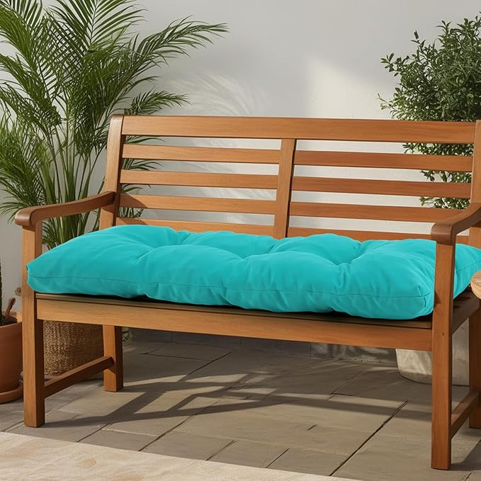 Outdoor Bench Cushion Waterproof, Tufted Bench Seat Cushion 40 x 15 Inch, Patio Wicker Indoor Seat Pads for Outside Garden Patio Balcony, Blue