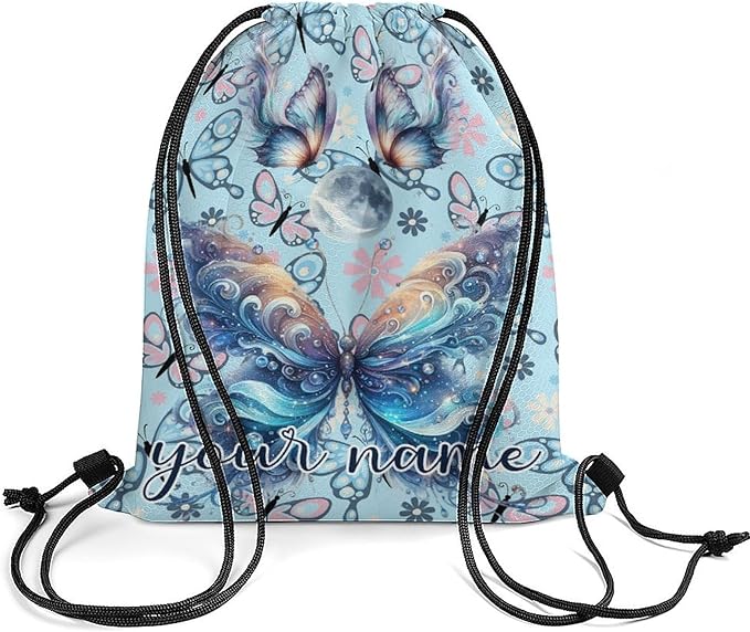 Custom Butterfly Drawstring Backpack - Cute Cinch Sack, String Backpacks for Kids Boys Girls Women Men for Gym Outdoor Sports Travel Athletic Drawstring Bag - Lightweight/Foldable