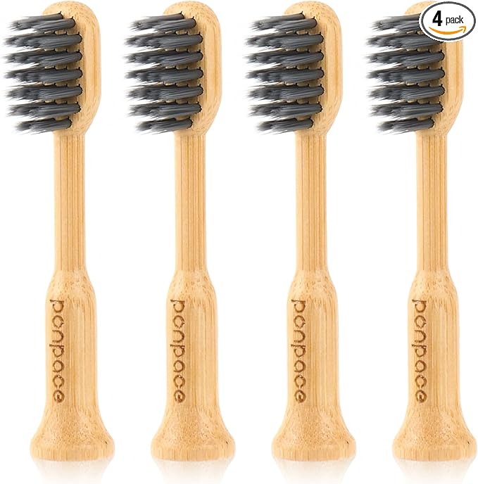 Bamboo Toothbrush Heads Compatible with Gleem, Soft Charcoal Infused Bristles, Whitening & Deep Cleaning