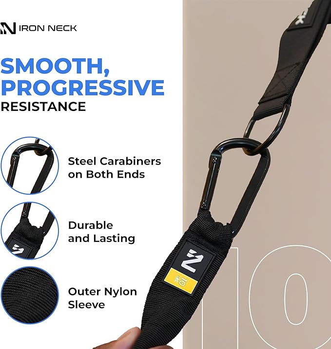 Iron Neck Resistance Band, Durable Exercise Band with Steel Carabiners for Neck Training, Strength Workouts, Stretching, and Rehab