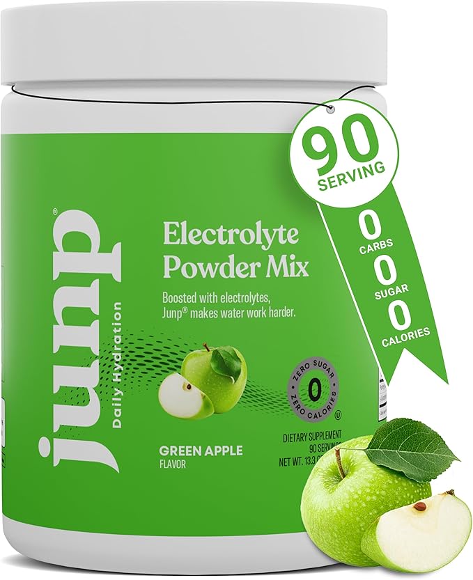 JUNP Electrolytes Powder No Sugar No Carbs, Mouthwatering Green Apple Keto Electrolyte Drink Mix, Potassium & Salt Hydration Powder Electrolytes Zero Calorie Sugar Free Electrolyte Powder, 90 Servings