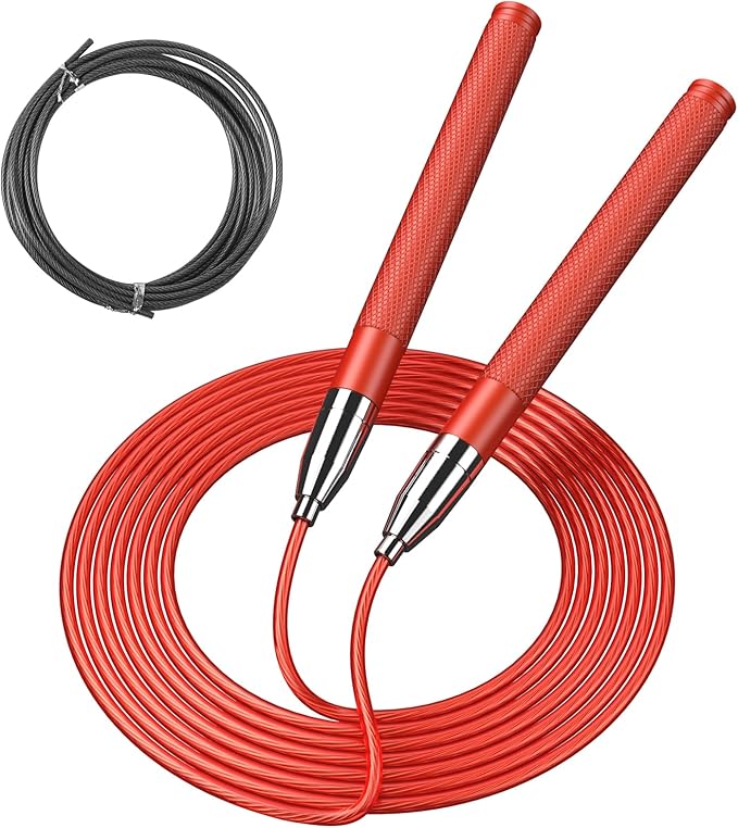 Speed Jump Rope for Men Women, Fitness Skipping Rope with Aluminium Handle and 2 Ropes, Self-Locking Design Adjustable Jumping Rope for Adult Workout Boxing
