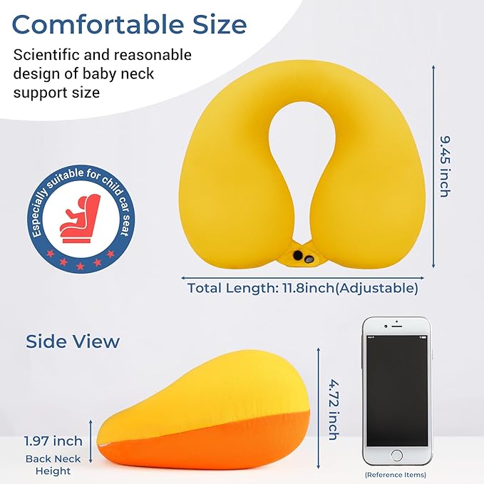 COOLBEBE Kids Travel Neck Pillow, Toddler Neck Pillow for Traving, Softly Double Support Pillow for Car & Airplane, Traveling Gifts for Toddler & Children(1, Yellowish Orange)