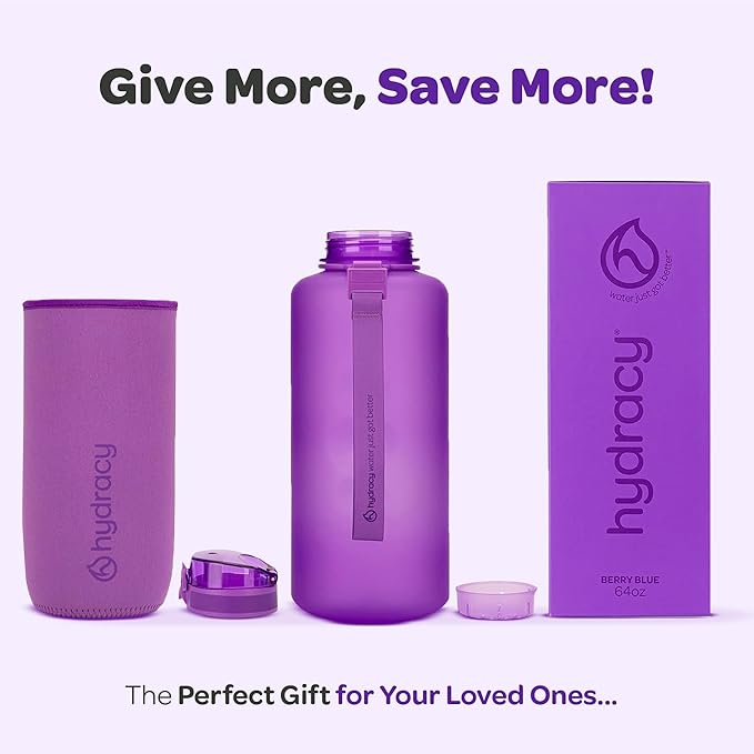 Hydracy Water Bottle with Time Marker -Large BPA Free Water Bottle & No Sweat Sleeve -Leak Proof Gym Bottle with Fruit Infuser Strainer & Times to Drink -Ideal for Fitness Sports & Outdoors