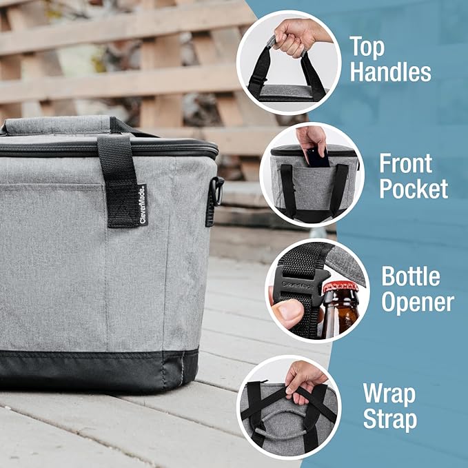 CleverMade Collapsible Insulated Cooler Bag – Leakproof Soft Folding Cooler for Beach, Travel, Car