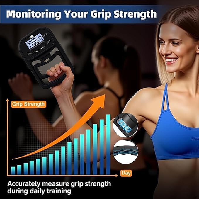 Hand Grip Strength Tester Trainer, 396lbs/180kg Hand Grip Dynamometer with LCD Display, Ideal for Sports, School, and Home Use(Battery Version)