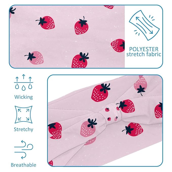 pink strawberry (2) Wide Headbands for Women