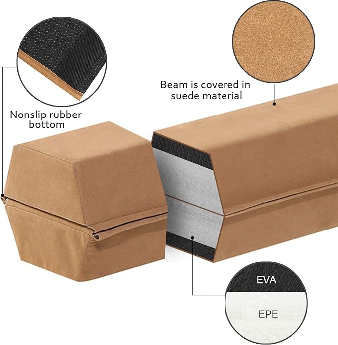 FBSPORT 8ft/6ft Balance Beam: Folding Floor Gymnastics Equipment for Kids Adults,Non Slip Rubber Base, Gymnastics Beam for Training, Practice, Physical Therapy and Professional Home Training