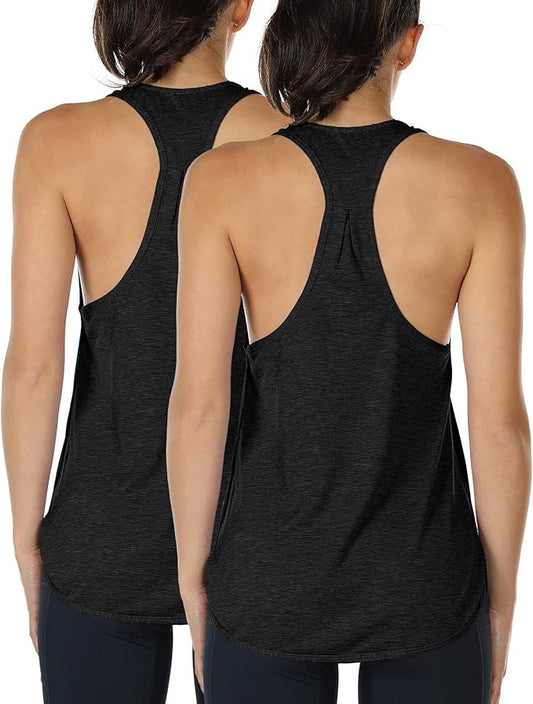 icyzone Women's Racerback Workout Athletic Running Tank Tops Loose Fit (Pack of 2)