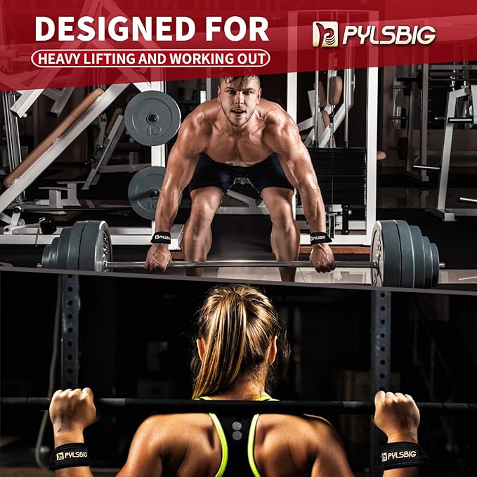 Gym Lifting Straps for Weightlifting, Bodybuilding, Powerlifting & Deadlift - 4mm Padded Neoprene Wraps, Nylon Non-Slip Wave-Shaped Fabric - Extra Wrist Support for Men & Women, 24inch