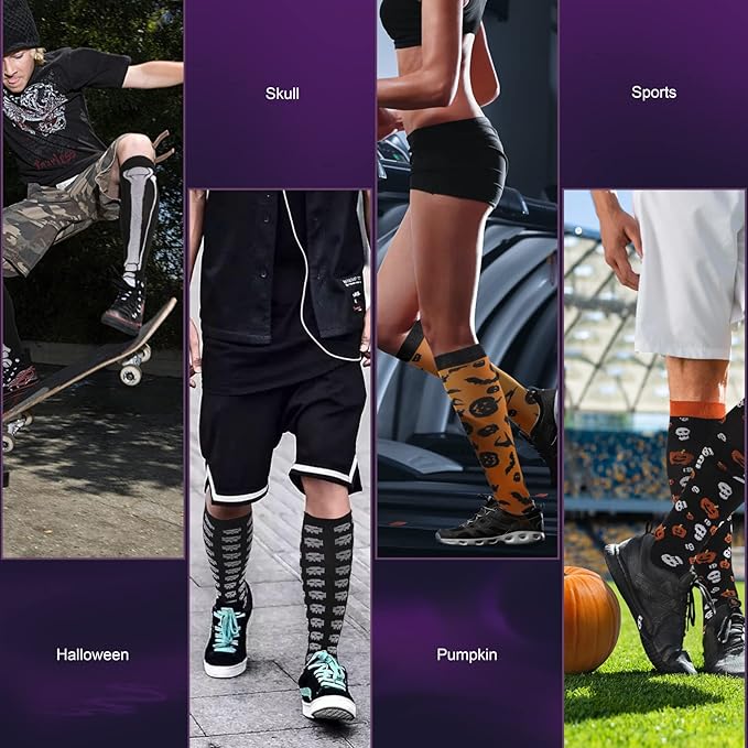 bropite Halloween Compression Socks for Women & Men-Pumpkin Ghost 6 Pairs 20-30mmhg Support Running Nurse Travel