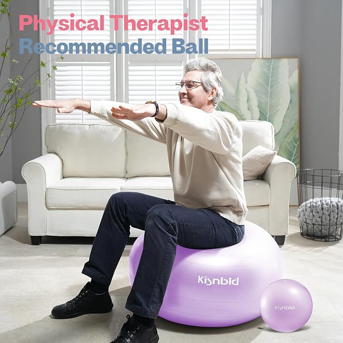 Exercise Ball, Extra Thick Yoga Ball for Workout Pregnancy Stability, 4 Sizes Anti-Burst Balance Ball with Foot Pump - Heavy Duty Fitness Ball Chair for Office, Home & Gym