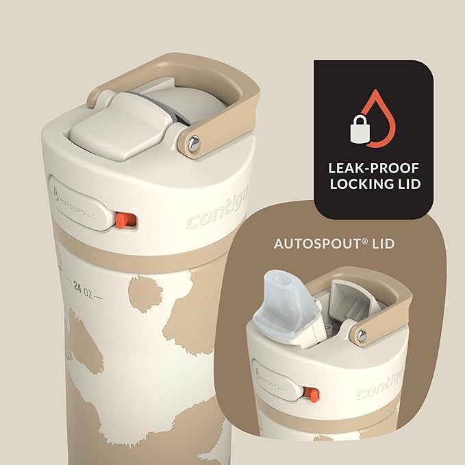 Contigo x Ally Love Jackson Chill 2.0, Stainless Steel, Spill Proof Water Bottle with AutoPop Lid, BPA Free, 24oz, Oatmilk