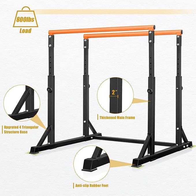 Bongkim Dip Bar, Heavy Duty Dip Station with 7 Height Levels, 800lbs Adjustable Parallel Bars for Tricep Dips Pull-Ups L-Sits Calisthenics Exercises Strength Training for Home Gym Outdoor