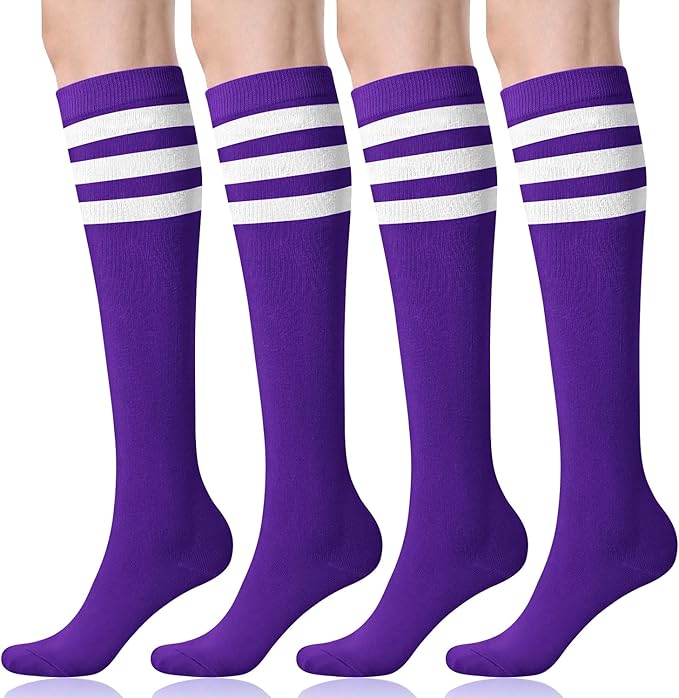 FITRELL Women's Knee High Socks Outdoor Sport Athletic Socks Casual Stripe Tube Socks 1-4 Pack