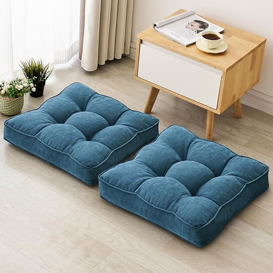 Floor Pillow Set of 2, Memory Foam Floor Cushions for Adults, Large Square Meditation Pillow for Sitting, 22 x 22 Inches (Square | Navy)