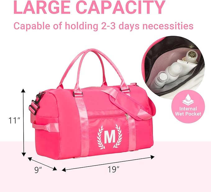Gym Bag for Women, Personalized Duffle Bag with Shoe Compartment, Sports Bag for Yoga & Dance with Wet Pocket and Mat Strap(HotPink,P)