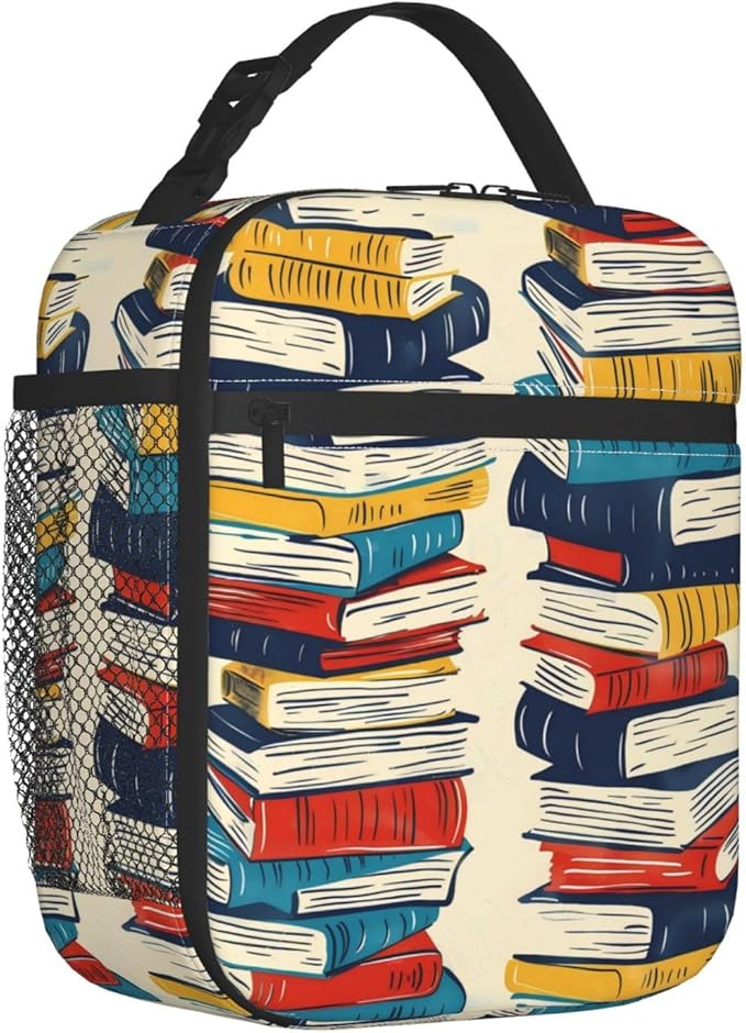 Insulated Lunch Box for Women Men, Book Theme Lunch Box Reusable Portable Lunch Bag Cooler Tote Waterproof Lunch Container for Office Picnic Work Travel Hiking
