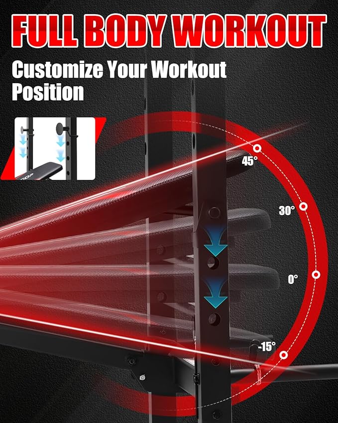 OPPSDECOR Standard Weight Bench Set with Squat Rack, 600LBS Adjustable Bench Press Set with Leg Extension and Leg Curl, Foldable Flat Incline Decline Workout Bench for Home Gym Full Body Training