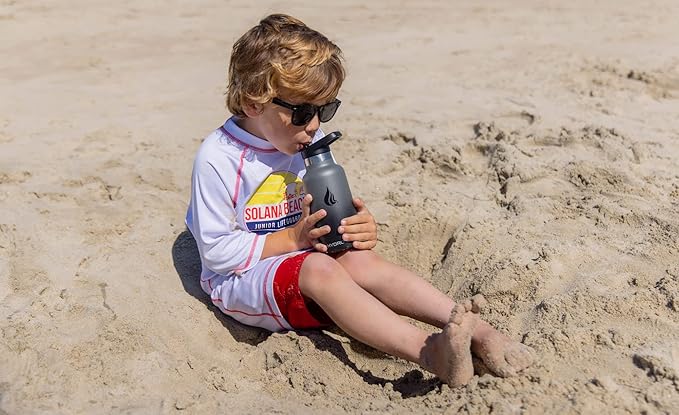 HYDRO CELL Stainless Steel Water Bottle with Straw & 2 Standard Mouth Lids (32oz 24oz 20oz 16oz) Keeps Liquids Hot or Cold w/Double Wall Vacuum Insulated Leak Proof Sport Design (Graphite/Black 16oz)