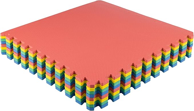 EVA Foam Mat Tiles 8-Pack - 32 SQ FT Interlocking Padding for Playroom or Gym Flooring - Workout Mat or Baby Playmat by Stalwart (Multicolor)