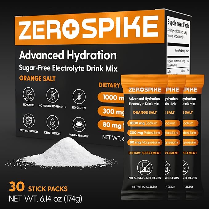 No Sugar Electrolytes Powder Packets | Keto & Fasting Salts Drink Mix | Supplements: The Key Hydration Nutrients Missing from Purified Water | Clean, Orange, Calorie Free | 30 Sticks