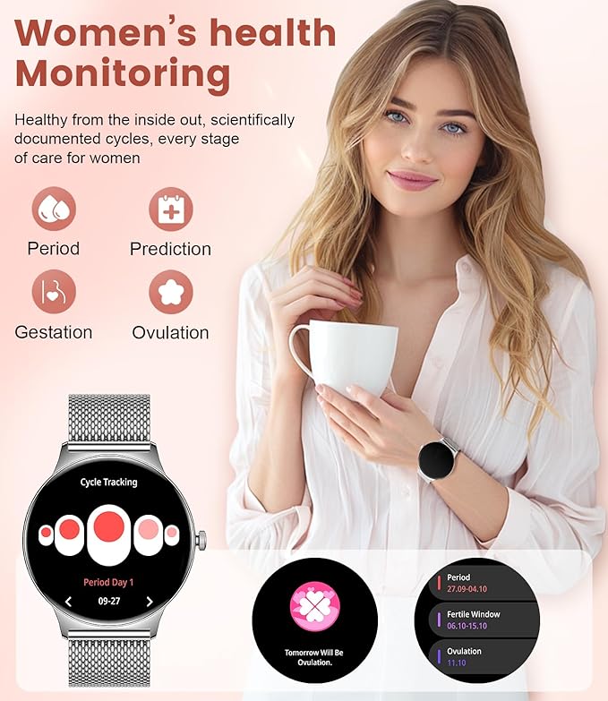 LIGE Smart Watch for Women, 1.43" AMOLED Smart Watches, 100+ Sports Modes Fitness Tracker, 5ATM Womens Waterproof Smartwatches with IP68/Sleep/Bluetooth Calling, Ladies Smartwatch for Android iOS