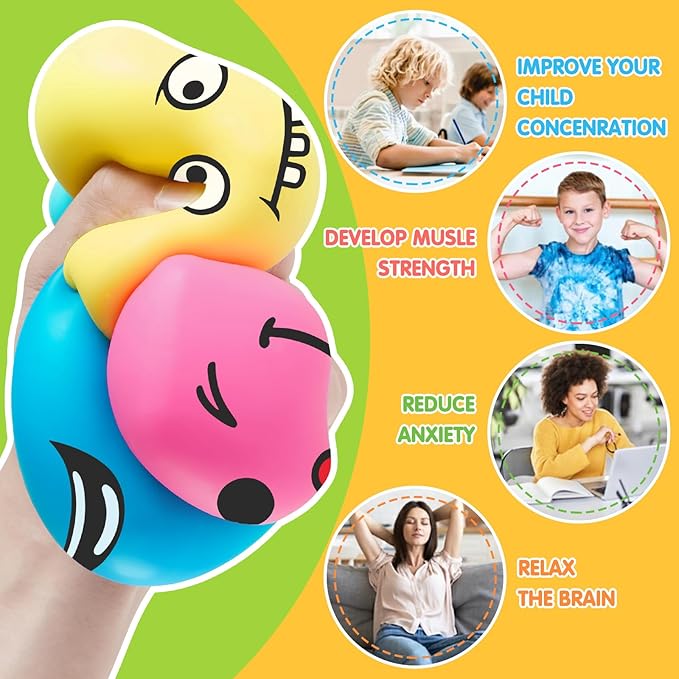 Slow Rising Stress Cube 24 Pack, Square Cube Fidget Ice Cube Stress Balls, Dough Stress Balls Soft Fidget Squishy Toys for Anxiety Relief, Pull Stretch Squishy Toy, Classroom Prize (Smile 24PACK)