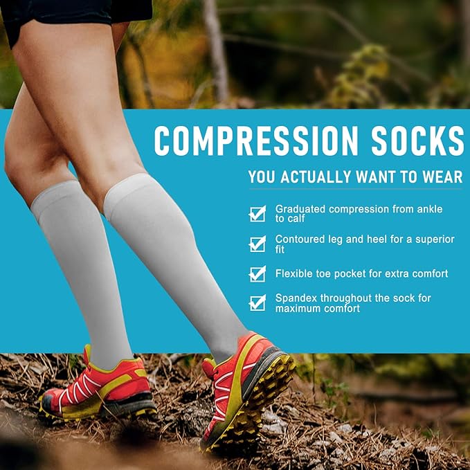 Graduated Compression Socks for Women&Men 20-30mmhg Knee High Socks Travel Hiking Running Stocking