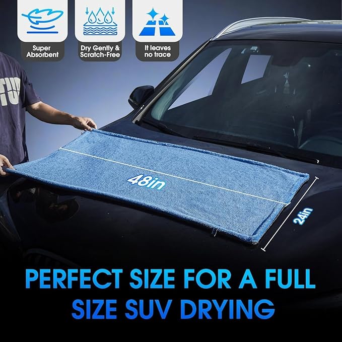 Car Drying Towel,48"x24" Extra Large Twisted-Loop Car Detailing Towel,1300GSM Super Absorbent, Streak Free Microfiber Cleaning Cloth for Cars, Trucks,Full-Sized SUVs