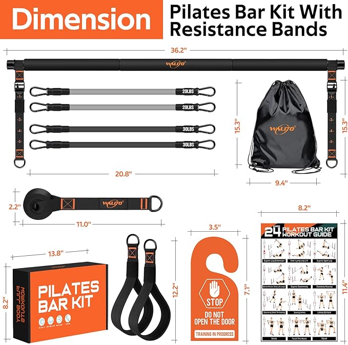 Pilates Bar Kit with Resistance Bands, 3-Section Multifunctional Yoga Pilates Bar with Metal Adjustment Buckle.Portable Pilates Equipment for Women & Men Full-Body Workouts at Home Gym