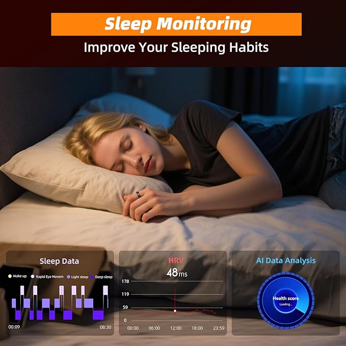 Smart Ring for Women Men, Fitness Tracker Ring with Body Temperature, Heart Rate, Blood Oxygen, Sleep Monitor, Calories, No Subscription Fee, IP68 Waterproof for iPhone & Android (Silver, #13)