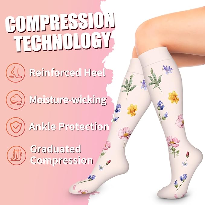 Bluemaple Compression Socks for Women & Men Circulation (6 Pairs) 15-20 mmHg is Best Support for Athletic Running Cycling