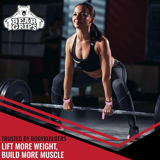 Bear Grips Lifting Straps - Gym & Weightlifting Straps for Men & Women, Deadlift Support, 2 Pairs