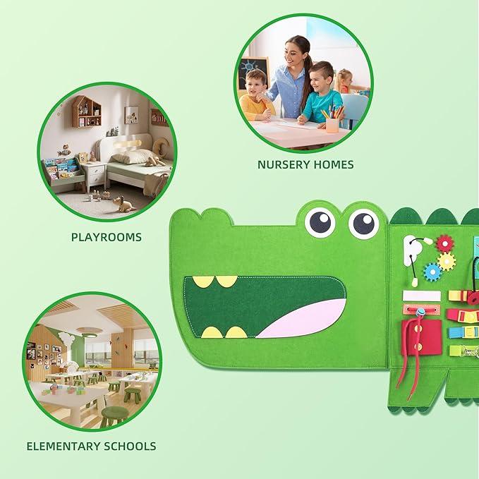 Crocodile Busy Board Montessori Busy Board, Sensory Toys Toddler Toys, Sensory Wall Activity for Toddler- Preschool Learning Panel Center for Kids 3+ Year Old Boys Gift Girls Gift(Birthday, Christmas)