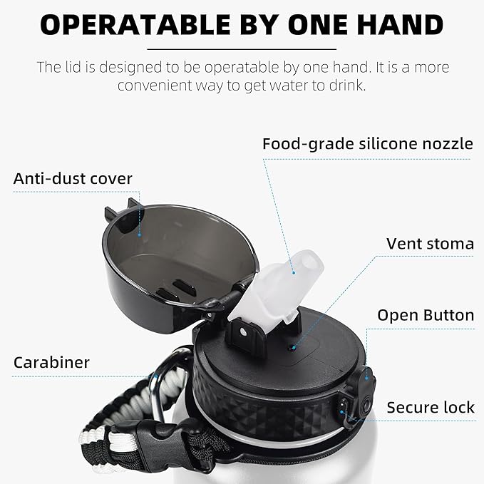 Fanhaw 40 Oz Stainless Steel Insulated Sports Water Bottles with Straw for Kids, Men and Women (White Black)