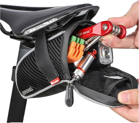 Bike Seat Bag, Bicycle Saddle Bag,Under Seat Bag,Bicycle Strap-On Saddle Bag,Cycling Bag, water proof Bike Bag for all our essentials, bike bags for Mountain Road Bikes