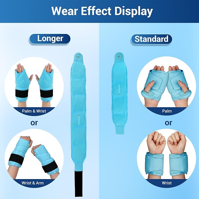 Comfytemp 24.5" Extra Long Wrist Ice Pack Wrap for Carpal Tunnel Relief, Reusable Gel Wrist Brace Hot Cold Compress for Hand Forearm Pain, Injuries, Arthritis, Surgery Gift, 2 Packs