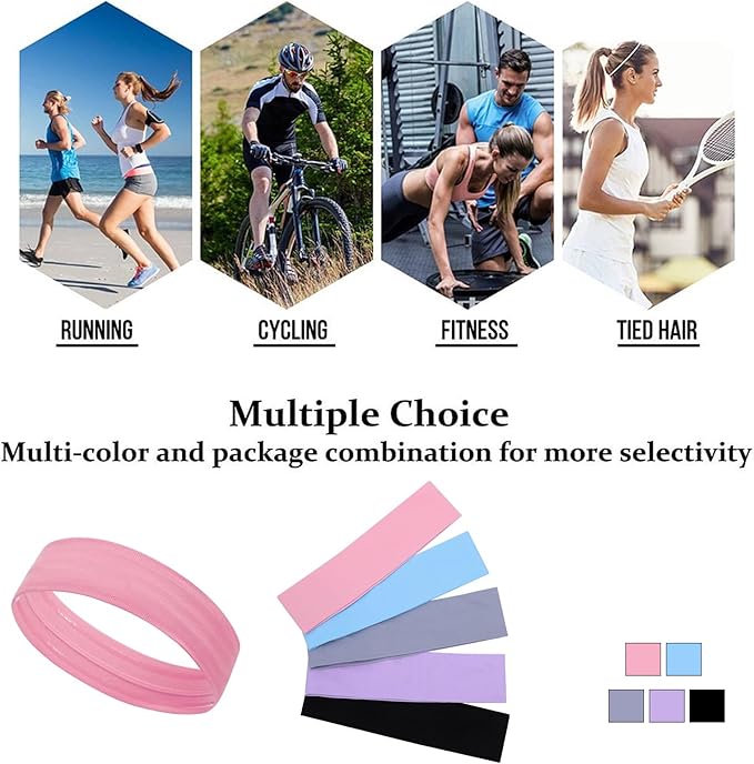Workout Headbands Non Slip Headband Sport Headbands Sweatbands Elastic Sport Hair Bands for Sports Travel Indoor Fitness Gym